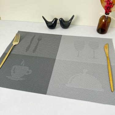 Imagem de Kit 4 Lugar Jogo Americano Retangular Mesa Posta Jantar Cozinha Sousplat Descanso De Prato Decorativo (Xícara Cinza)