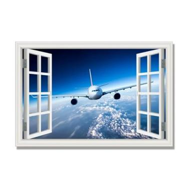 Imagem de Arte de parede em tela de janela aberta, impressão natural em tela, "Avião no céu 68.6 cm, decoração de parede de paisagem de janela, decoração de casa moderna. 60 x 90 cm-23,6 x 35 pol sem moldura