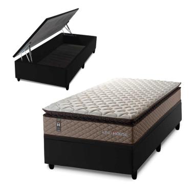 Imagem de Conjunto Box Baú Preto Atlanta Bege 96x203x69 Espuma D45