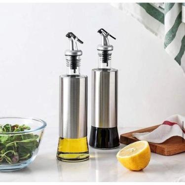Imagem de Porta Azeite Com Dosador 350ml Em Vidro E Aço Inox Para Vinagre E Molh