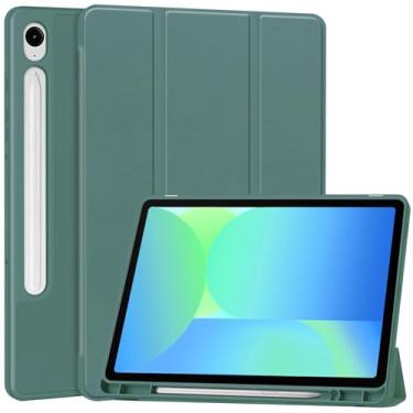 Imagem de Capa fina compatível com tablet Samsung Galaxy TAB S10FE / S9FE, capa fina de TPU com suporte para lápis e capa à prova de choque(Dark Green)