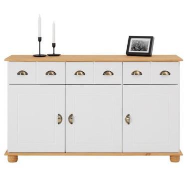 Imagem de Balcão Aparador Buffet 3 Portas 3 Gavetas Madeira Branco Freijó Colmar
