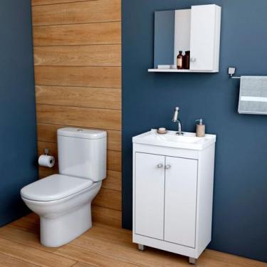 Imagem de Armário de Banheiro 45 Cm 3 Portas com Cuba Branco 000100 - Ozini Móve