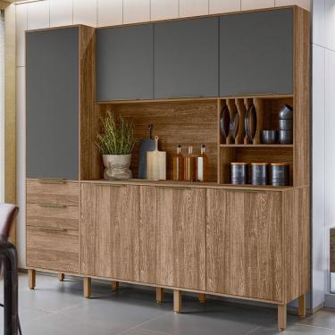 Imagem de Cozinha Compacta Elegance 7 Portas 3 Gavetas Carvalho Rústico/chumbo - Nicioli