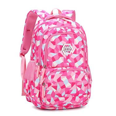 Imagem de Bansusu Mochila infantil com estampa geométrica para meninas, meninos, mochila escolar, Rosa vermelha - A, Large-A, Mochila geométrica