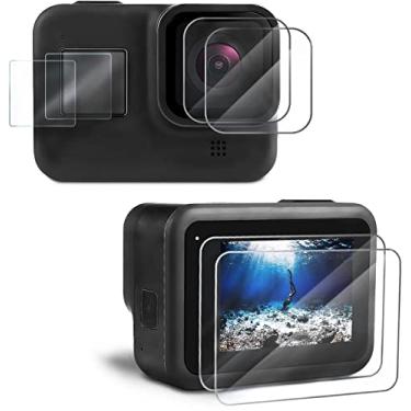 Imagem de [6 peças] Protetor de tela para GoPro Hero 8 preto, película frontal + película de vidro temperado ultra transparente + protetor de lente de vidro temperado + acessórios de instalação para Go Pro Hero8 preto
