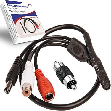 Imagem de USA Sales Group Microfone CCTV com saída de áudio RCA pré-amplificador 12V DC — ganho ajustável — para câmeras DVR/NVR e IP (pacote com 1)