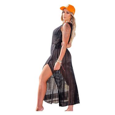Imagem de Saída Praia Longa Feminina Regata Vestido Elegante Fenda