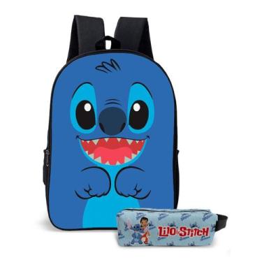 Imagem de Kit Mochila E Estojo Escolar Meninos Meninas Tema Stitch Azul Alieníge