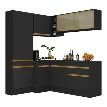 Imagem de Armário De Cozinha Completa De Canto Com Rodapé Veneza Multimóveis V2089 Preto/dourado Preto/dourado