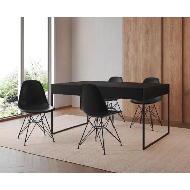 Imagem de Mesa Jantar Industrial Retangular Filadélfia 137X90Cm Preta Com 4 Cadeiras Pretas Eames Base Ferro P