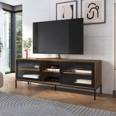 Imagem de Rack Para Tv Até 65" Com 2 Portas E 3 Prateleiras Euforia Preto/noce Oro