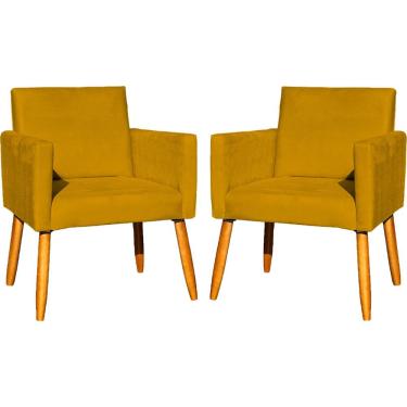 Imagem de Kit 2 Poltronas Decorativa Para Sala Nina Suede Cores Pé Palito 30cm Castanho - Suede