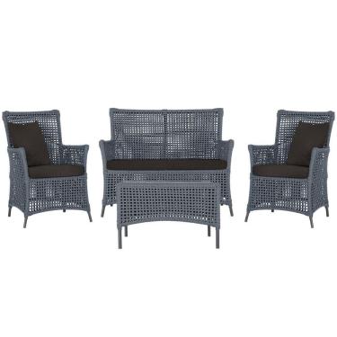 Imagem de Jogo Sofá E 2 Poltronas E Mesa Igapó Preta E9 Trama Original Prata