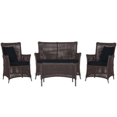 Imagem de Jogo Sofá 2 Poltronas E Mesa Igapó Preta E12 Trama Original Marrom