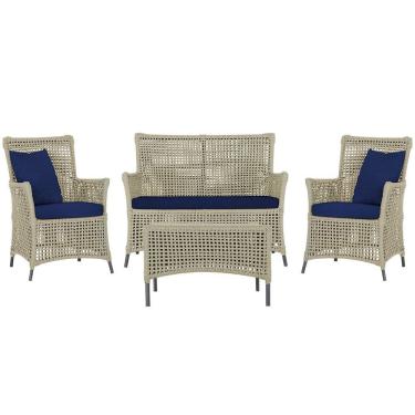 Imagem de Jogo Sofá 2 Poltronas E Mesa Igapó Preta E10 Trama Original Rami