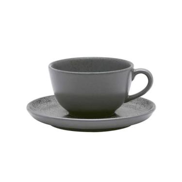 Imagem de Xícara Para Chá Com Pires Em Cerâmica Flat Gray 200ml Oxford