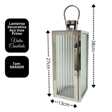 Imagem de Lanterna Decorativa Inox e Vidro Canelado Luxo 38cm x 13cm - Mabruk