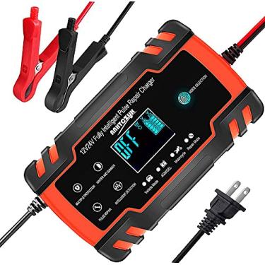 Imagem de FOXSUR Carregador/Mantenedor Automático De Bateria Inteligente 12V/24V 8A, Carregador Reparo Por Pulso Com Visor Lcd Para Carrinho Golfe, Motocicleta, Carro, Caminhão, Iate, Cortador Grama, Detecção