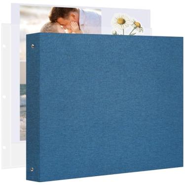 Imagem de Remowith Álbum De Recortes Grande Com 30 Folhas Plástico E Papel Para Scrapbook 30X30 Cm, Capa Linho, 3 Argolas, Álbuns Fotos Casamento, Bebê, Família, Memórias, Azul