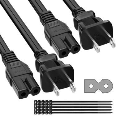 Imagem de Kxable Cabo De Alimentação Ca 2 Pinos, 3 Metros (Pacote Com 2), Polarizado Para Hdtv Vizio Série Dem, Tv Lcd Led, 7A, Iec-60320 Iec320 C7 Nema 1-15P, Adaptador Slot Universal Parede 25 Braçadeiras