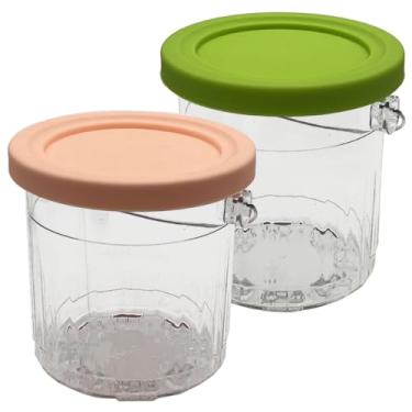 Imagem de joystar Pacote Com 2 Potes De Sorvete Upgrade Ice Creami Pints Tampas Sílica Gel, Compatíveis Máquinas Ninja Nc301, Nc300, Nc290, Nc299Amz, Cn305A E Cn301Co, Xskplid2Cd (Nc300, Verde/Rosa)