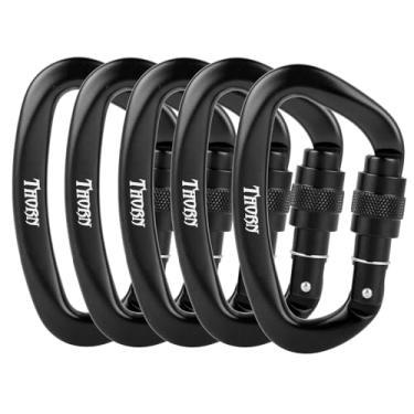 Imagem de Thorn Mosquetão Com Trava Para Escalada E Rapel - Mosquetões De Rosca Grande Resistente 25 Kn Escalada, Montanhismo, Rede, Camping, Academia, Pacote 5 Unidades