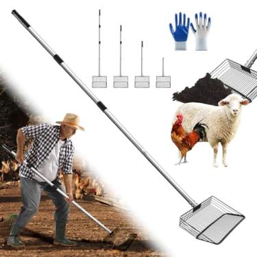 Imagem de SUPERPAWS Colher de cocô de galinha com luvas, 25,4 cm, design de poros 2 em 1, 4 seções estendidas com cabo de aço ajustável de 56-157,5 cm, ferramentas de limpeza de galinheiro para suprimentos de