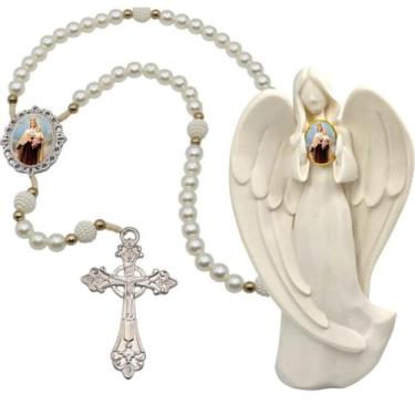 Imagem de Terço Oraçao Luxo com Imagem Anjo Nossa Senhora do Carmo Decoração Cas