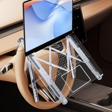 Imagem de WISFISSH Suporte dobrável para laptop para volante de carro, bandeja de mesa de volante de metal ajustável em altura, elevador de caderno de carro | Suporte de leitura de carro | Suporte de tablet de