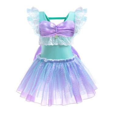 Imagem de Dressy Daisy Maiô de sereia para meninas, princesa, peça única, de tule brilhante, festa na piscina, tamanhos 2 a 10, Roxa, 5-6