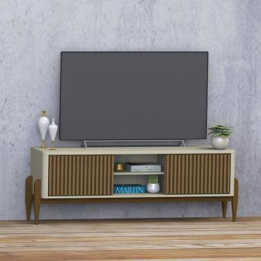 Imagem de Rack Sereno para Tv até 55 polegadas com Ripado 2 Portas de Correr 160cm Pés em Madeira Maciça - Olivar Móveis