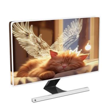 Imagem de Baocicco Adorável gato impermeável 22, 23, 24, 63 cm, antiestática à prova de poeira LCD/LED/HD gato dormindo com asa capa de tela de computador animais fofos para decoração de computador de