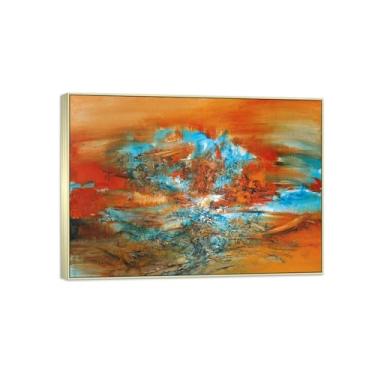 Imagem de MUHJDYC Zao Wou-ki Pintura famosa abstrata - imagem de arte em tela - arte de parede para sala de estar - reprodução de impressões (10.01.68) 50x70cm-19x27in moldura prata