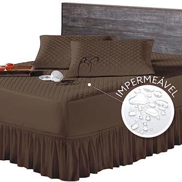 Imagem de Capa de Colchão Casal Queen e 2 Porta Travesseiro Impermeável + Saia Box Tabaco