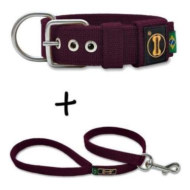 Imagem de Coleira Cachorro Grande Pit Bull + Guia 80cm (vinho) Fit - Amorosso, V