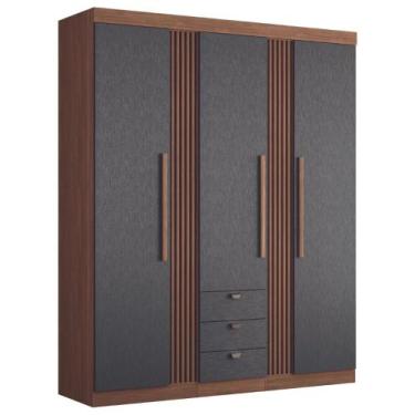 Imagem de Guarda Roupa Solteiro 3 Portas Ripado Lens Jatobá Grafite - CASA H