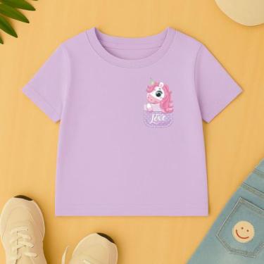 Imagem de Camiseta Infantil Feminina Country Estampa Unicornio no Bolso 026 Meni