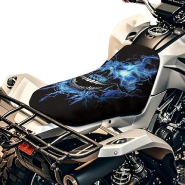 Imagem de Bulopur Capa de almofada de assento de quadriciclo relâmpago de caveira gótica à prova d'água removível acessórios de proteção ATV capa de assento de quatro rodas compatível com Sportsman Rancher