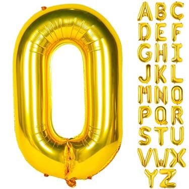 Imagem de Lovoir Balões grandes dourados com a letra O, tamanho grande, 101 cm, balão de hélio jumbo, folha de mylar, para decorações de festa de aniversário, celebração, alfabeto, ouro, O