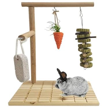Imagem de Hamiledyi Tábua de arranhar de madeira de coelho, almofadas de cuidados com os dentes, tapete de moagem de pés de coelho, animais pequenos, brinquedos de mastigar para chinchila, porquinhos-da-índia,