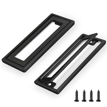 Imagem de 2 peças de puxador de porta embutida quadrado preto, alças para armários e gavetas liga de zinco, puxadores embutidos de porta de armadilha de metal planos, alça quadrada de escotilha para armário, 11,4 x 4,3 cm (preto)