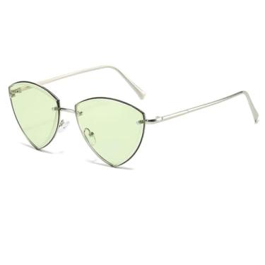 Imagem de Óculos de sol vintage sem aro, feminino e masculino, luxuoso, sem armação, estilo olho de gato, UV400 (prata-verde)