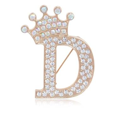 Imagem de Broche de letra inicial com coroa para mulheres, meninas, homens, meninos, broches de nome personalizado, artesanato, broche, colorido, strass, broche, ouro, A-Z, Zircônia cúbica