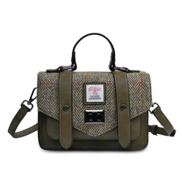 Imagem de Islander Mini bolsa Harris Tweed, bolsa feminina, aba e couro de microfibra, Espinha de peixe castanha, Mini