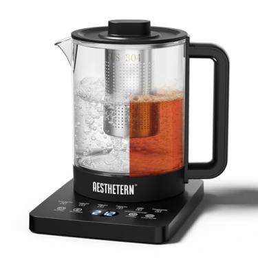 Imagem de Aesthetern Chaleira Elétrica Com Infusor, Controle De Temperatura E Desligamento Automático, Mantém Aquecido 24 Horas Para Café, Aquecedor Água, Pote Vidro Preto 1,5L