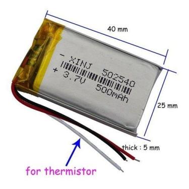 Imagem de Bateria 3,7v 500mah 5mm X 25mm X 40mm Com 3 Fios Nova - bgb