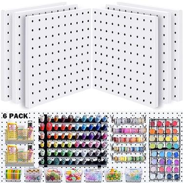 Imagem de 6 peças de Pegboard, Peg Board, Organizador de Parede Pegboard, Kits de Montagem de Pegboard para Armazenamento de Pegboard, Pegboard Pequeno para Sala de Artesanato Garagem, Cozinha, Placas de Peg