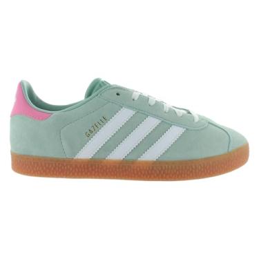 Imagem de adidas Tênis unissex infantil Gazelle, Verde neblina/branco puro/rosa/verde, 18