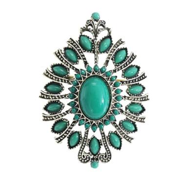 Imagem de WCRAZYE Broche de faroeste, turquesa de cristal multicolorido, broche de lapela grande de liga de aço para mulheres e homens, acessórios de vestido de vaqueira, Large, Liga de aço, Cristal